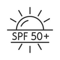spf 50 icon, sun uv protect, linear sign on white background - illustration vector