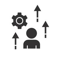 self development icon, arrows up, person with gear, flat illustration eps10 vector