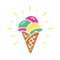 sundae gelato, icecream icon, cone waffle vanilla ice cream, flat illustration vector