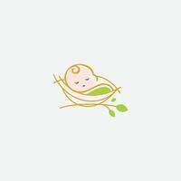 A baby sleeping in a nest with leaves vector