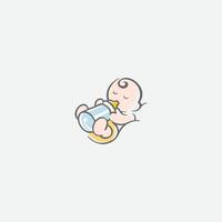 A baby is sitting on a chair with a bottle vector
