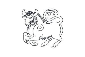 simple buffalo lineart illustration with hand drawn ornaments vector