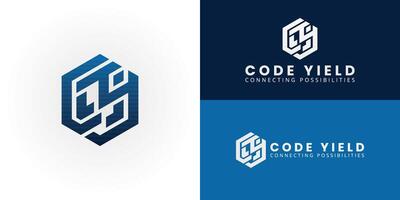 Modern CY initial logo for software development features an interconnected hexagonal design that symbolizes precision, connectivity, and digital innovation in tech solutions. vector