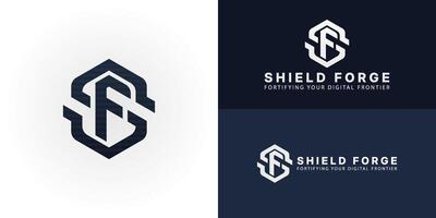 Modern SF lettermark logo within a strong hexagonal shield, designed for cybersecurity and digital security companies. It symbolizes robust protection, innovative defense, and secure solutions. vector
