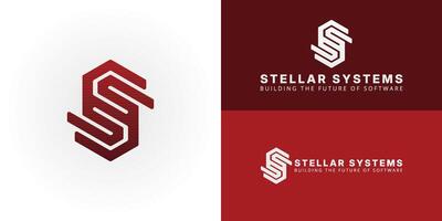 Geometric SS monogram within a bold hexagonal frame, symbolizing interconnectedness and strength. Ideal for innovative software, IT, or cybersecurity companies. vector