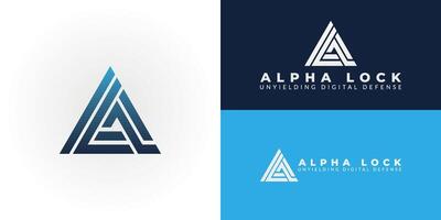 Modern abstract AL logo for cybersecurity services. Interconnected lines form a strong, dynamic triangle, symbolizing advanced protection, data integrity, and secure networks. vector