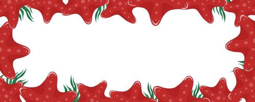 A frame with red starfish and green seaweed vector