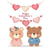 Cute bears with heart garland for Valentines Day vector