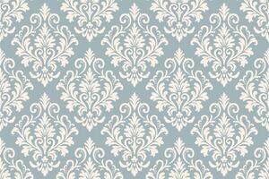 Elegant damask pattern in soft teal and cream, seamless vintage baroque floral wallpaper design perfect for textile prints, interior decor, packaging, backgrounds, and fabric applications. vector