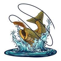 A dynamic illustration of a trout leaping out of the water, capturing the excitement of fly fishing. vector