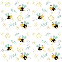 cute bee seamless pattern with yellow abstract flowers vector