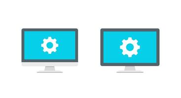 Gear monitor icon in flat style. Computer settings and system configuration concept vector