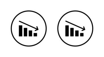 Decline bar chart with downward trend arrow icon. Decrease, loss, and financial crisis sign symbol inside circular outline vector