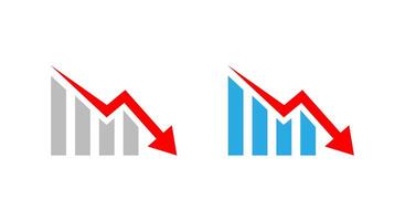 Downward trend bar chart with red arrow icon. Financial loss, decline, or economic crisis symbol vector