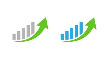 Color bar chart with rising green arrow. Business growth and financial success icon vector
