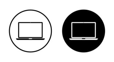 Laptop icon in black circle. Modern computer device for digital work and internet symbol vector