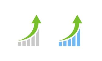 Upward trend chart with colorful bars and green arrow. Economic growth and data progress symbol vector