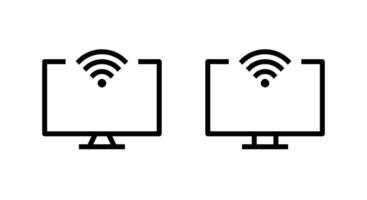 Computer monitor icon with wifi signal. Wireless internet connection symbol on modern desktop screen vector