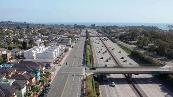 Coastline of San Clemente, California with Aerial views of the ocean and city landscape video