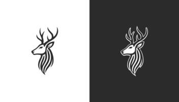 Simple Minimalist Black and White Deer Head Logo Design, vector