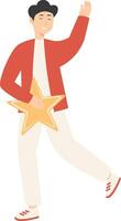 Man Giving Star Feedback with Flat Cartoon Design. vector