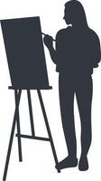 Silhouette of Woman Painting on Canvas with Simple Design. Isolated on White Background vector