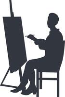 Silhouette of Man Painting on Canvas, Isolated on White Background. vector