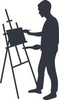 Silhouette of Man Painting on Canvas, Isolated on White Background vector
