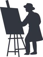 Silhouette of Artist Painting on Canvas, Design Element. vector