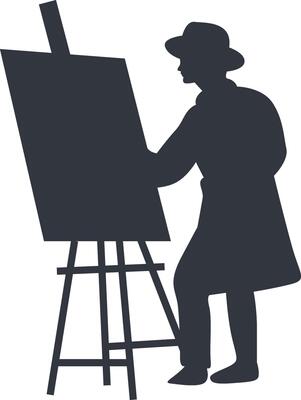 Silhouette of Artist Painting on Canvas, Design Element.