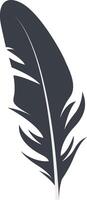 Bird Feather Black Silhouette in Simple Shape. Isolated on White Background. vector