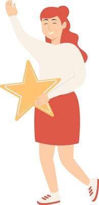 Woman Giving Star Feedback with Cartoon Design.