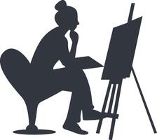 Silhouette of Woman Painting on Canvas, Isolated on White Background. vector