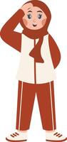 Hijab Girl Holding Indonesian Flag in Cartoon Design. Isolated on a White Background. vector