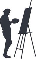 Silhouette of Man Painting on Canvas, Isolated on White Background, vector