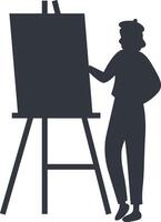 Silhouette of Artist Painting on Canvas Isolated on White Background. vector