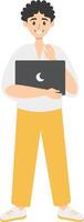 Illustration of Man Working with Technology Device, Isolated on White Background, vector