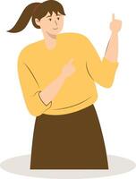 Woman Pointing Character with Cartoon Concept. Isolated on a White Background vector