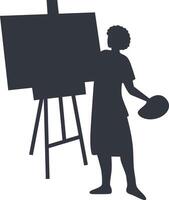 Silhouette of Woman Painting on Canvas, Isolated on White Background vector