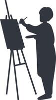 Silhouette of Woman Painting on Canvas, Isolated on White Background, vector