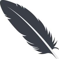 Bird Feather Black Silhouette with Simple Shape, Isolated on White Background, vector