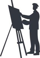 Silhouette of Artist Painting on Canvas in Flat Design vector