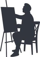 Silhouette of Man Painting on Canvas. Creative Man. vector