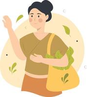 Vegetarian Woman Character with Flat Cartoon Design vector