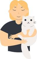 People and Cute Cat Illustration in Flat Design vector