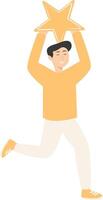 Man Giving Star Feedback in Cartoon Design. vector