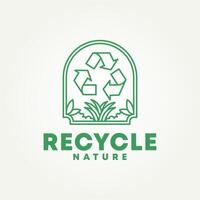 minimalist recycle eco-friendly nature line art icon badge logo illustration design. simple modern ecology, sustainability, renew emblem logo concept vector