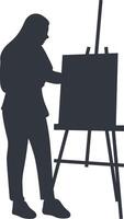 Silhouette of Artist Painting on Canvas. Isolated on White Background. vector