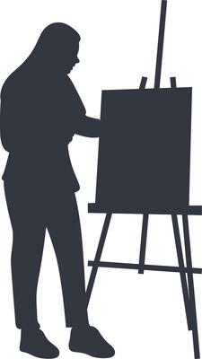 Silhouette of Artist Painting on Canvas. Isolated on White Background.