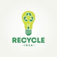 minimalist recycle with lamp symbolizes the idea icon logo illustration design. simple modern energy, eco friendly, environmental logo concept vector